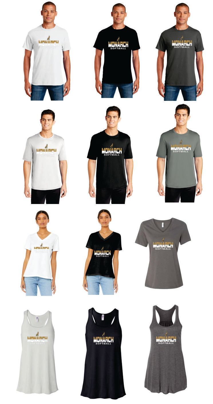 Monarch Softball Fanwear Wolf Logo Short Sleeves and Tanks